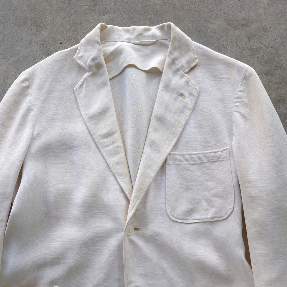Vintage 1930s Cream Pure Irish Linen Sport Coat 40 Short Made in USA - Picture 2 of 15